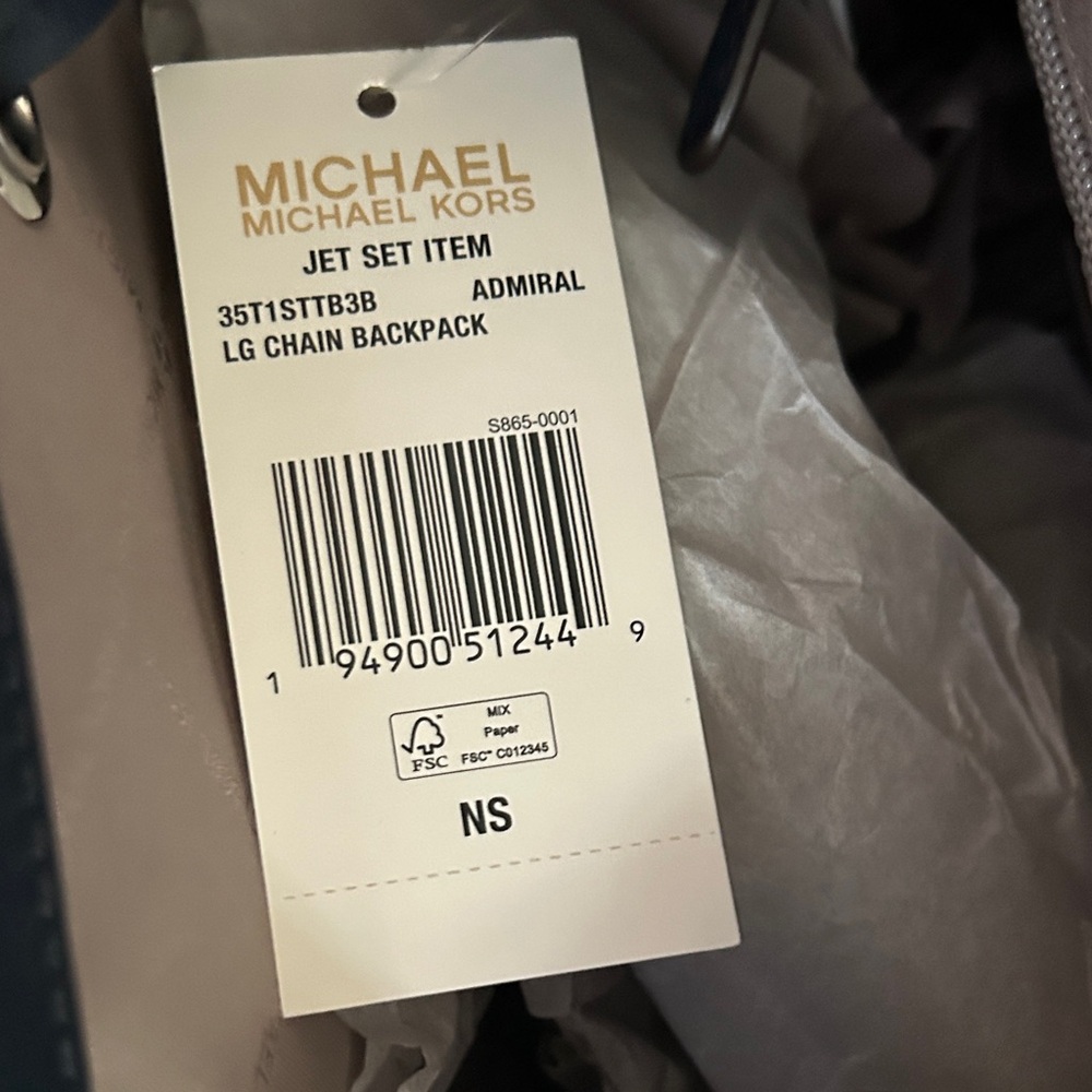 Michael Kors Signature Jet set Navy and Silver MK Logo Backpack - Picture 9 of 9